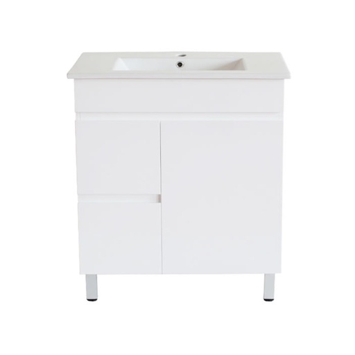 [91008/M73LL] 750Lx830Hx350Dmm Gloss White 2PAC MDF 2L/DW 1R/DR Freestanding Vanity