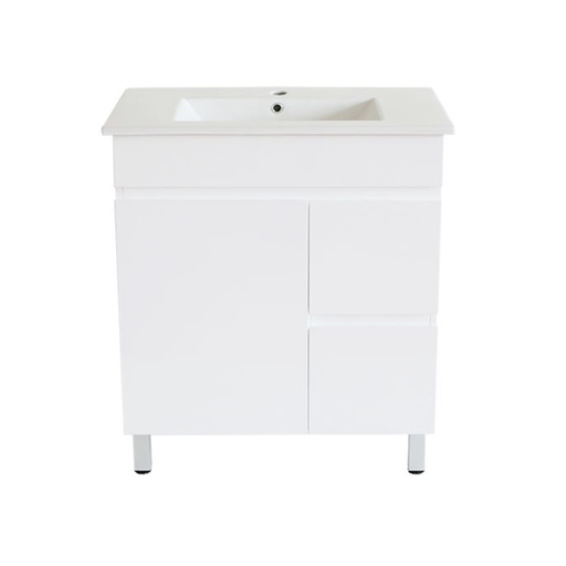 [91007/M73LR] 750Lx830Hx350Dmm Gloss White 2PAC MDF 2R/DW 1L/DR Freestanding Vanity