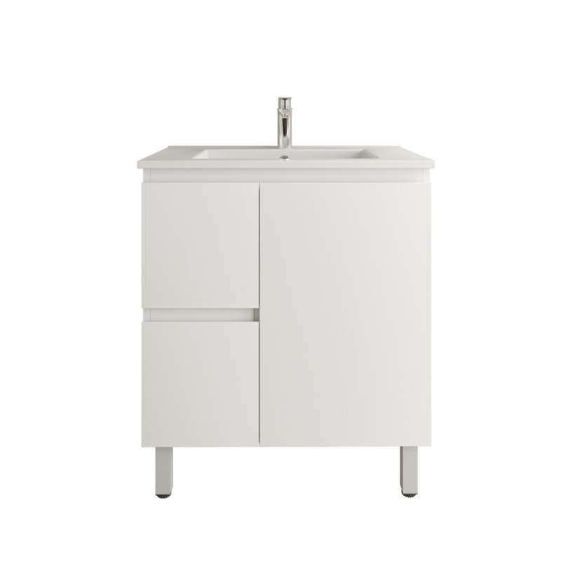 [92099/APVC74LL] 750Lx830Hx450Dmm Gloss White 2PAC PVC 2L/DW 1R/DR Freestanding Vanity