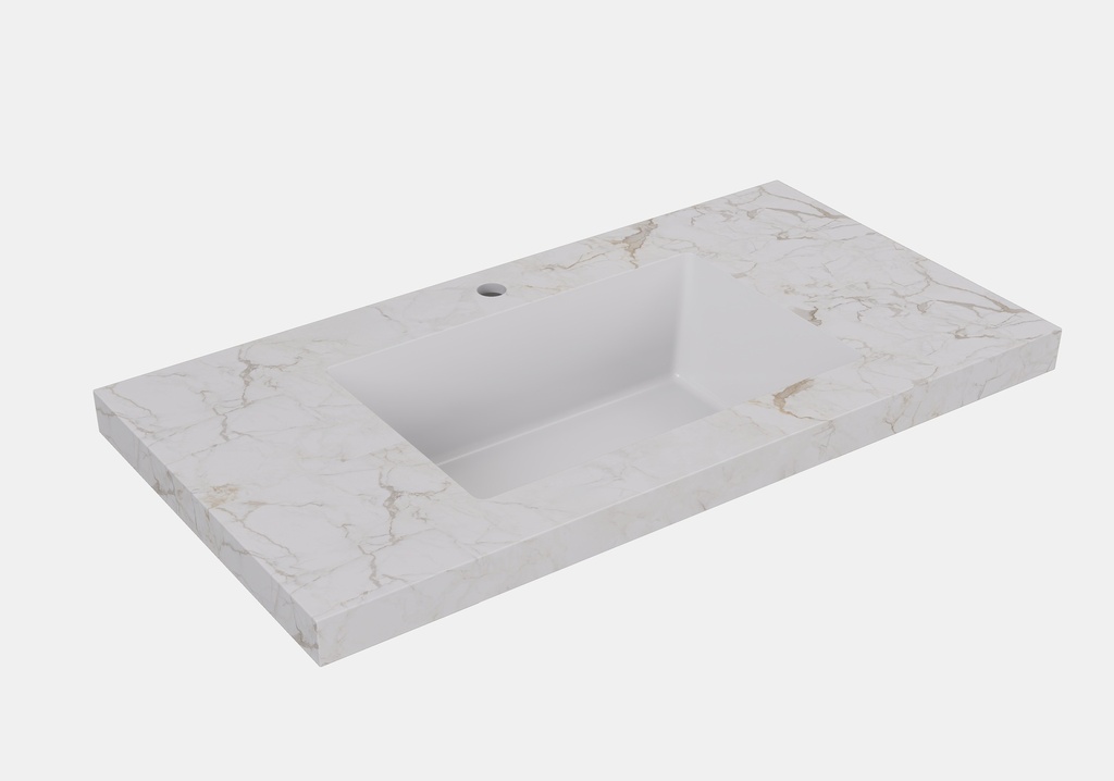 [56425] 755X465X50mm Carrara Gold Sintered Stone Semless Joined With Fine Ceramic Basin Stone Single Bowl