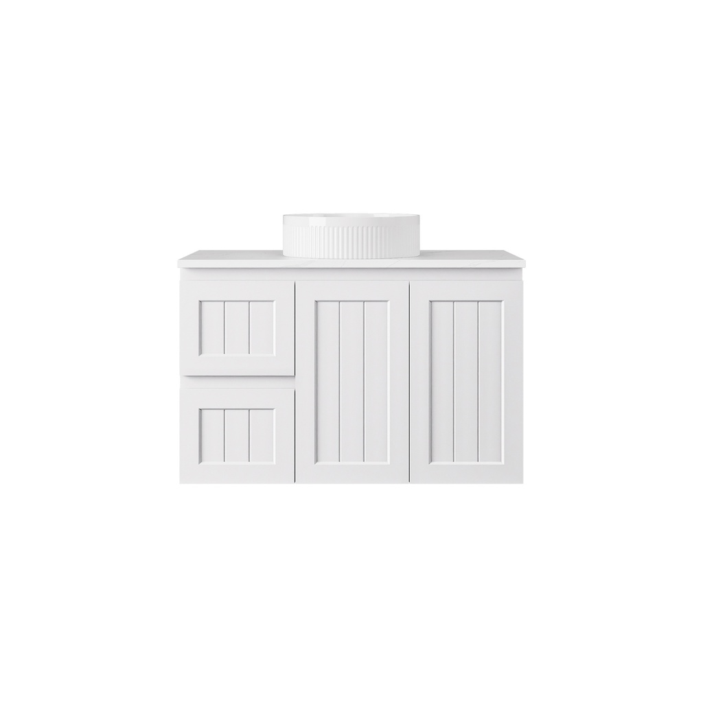 [56744] 890*455*560mm Matte White Archill Federation Wall Hung Ensuite PVC Cabinet Left Hand Drawer
