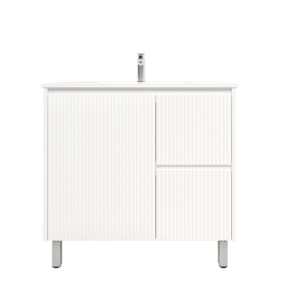 [92088/PVCKB94LR-MW] 890Lx455Dx860Hmm Brio Matte White 2PAC Coating PVC 2R/DW 1L/DR Freestanding Bathroom Vanity