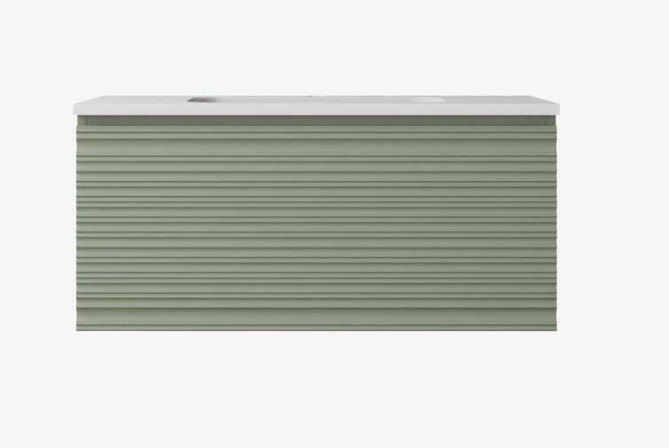 [56650] 890x455x400mm Olive Green Sedona Modern Fluted Wall Hung PVC Cabinet,Left Hand Drawers