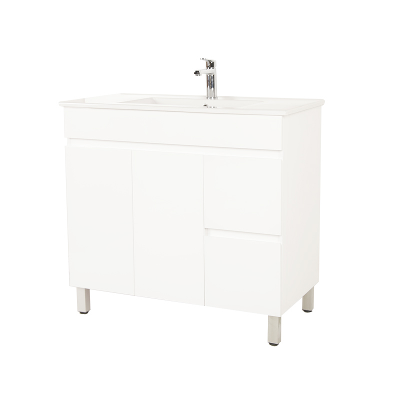 [50534] 900*350*710mm Freestangding Gloss White Slim PVC Vanity Right Drawer With Top 90S