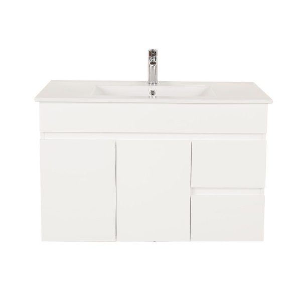 [50527] 900*450*560mm Wall Hung Gloss White PVC Vanity Right Drawer With Ceramic Top