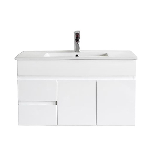 [92075/PVC93WL] 900Lx500Hx350Dmm Gloss White 2PAC PVC 2L/DW 2R/DR Wall Hung Vanity