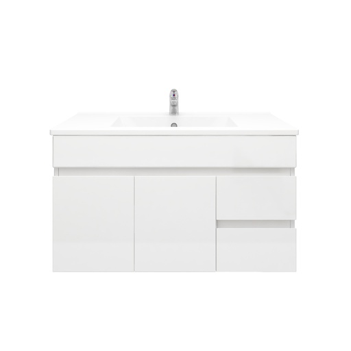 [91021/M94WR] 900Lx500Hx450Dmm Gloss White 2PAC MDF 2R/DW 2L/DR Wall Hung Vanity