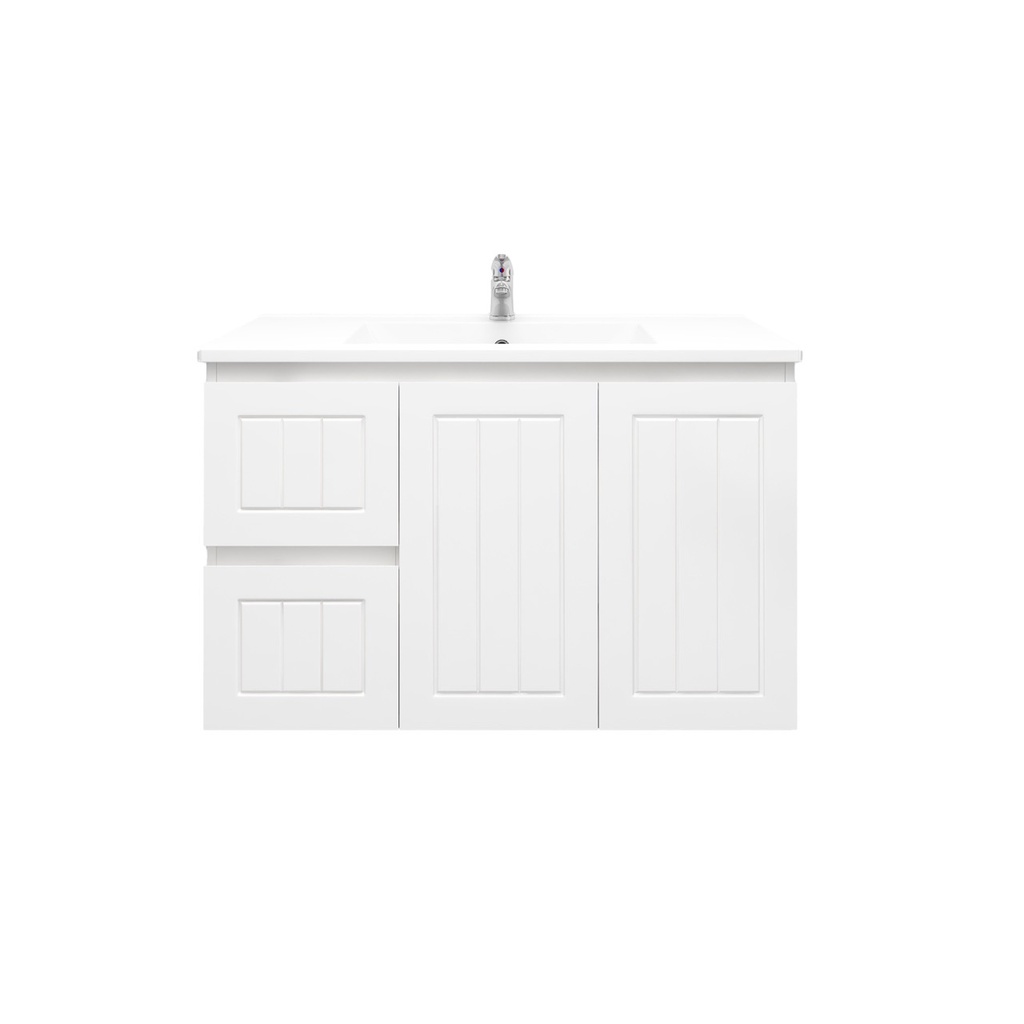 [91088/AM94WL-MW] 900Lx550Hx460Dmm Amber Matte White 2PAC MDF 2L/DW 2R/DR Wall Hung Vanity