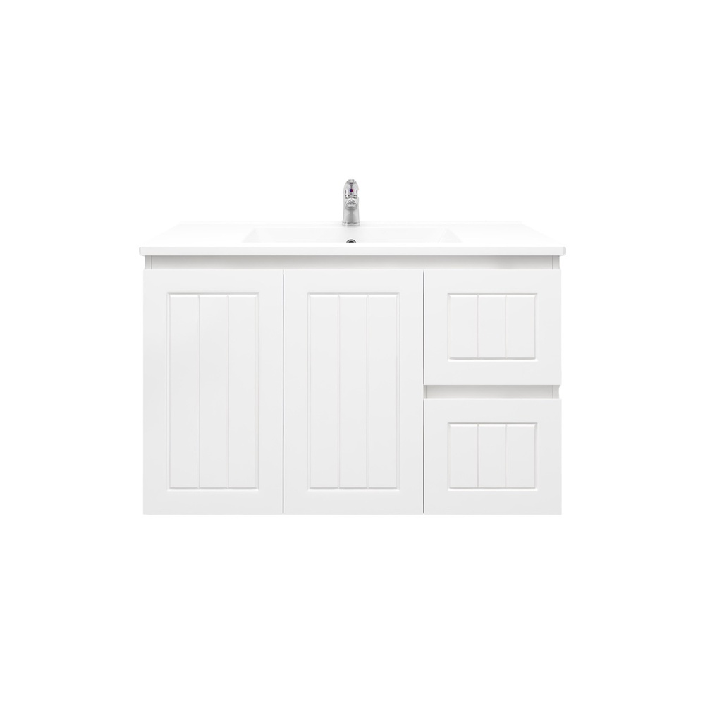 [91089/AM94WR-MW] 900Lx550Hx460Dmm Amber Matte White 2PAC MDF 2R/DW 2L/DR Wall Hung Vanity