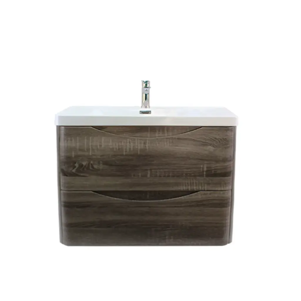 [93242/OW900DG] 900Lx550Hx460Dmm Dark Grey MDF Board with PVC Vacuum Filmed 2/DW Curved Wall Hung Vanity