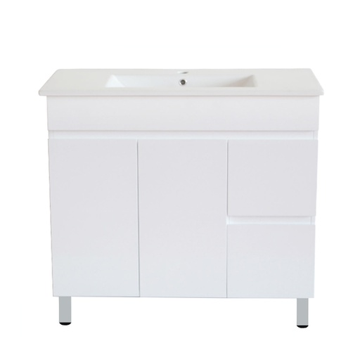 [92017/PVC93LR] 900Lx830Hx350Dmm Gloss White 2PAC PVC 2R/DW 2L/DR Freestanding Vanity