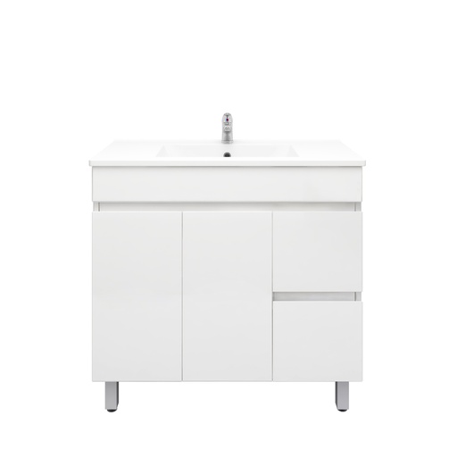 [91019/M94LR] 900Lx830Hx450Dmm Gloss White 2PAC MDF 2R/DW 2L/DR Freestanding Vanity