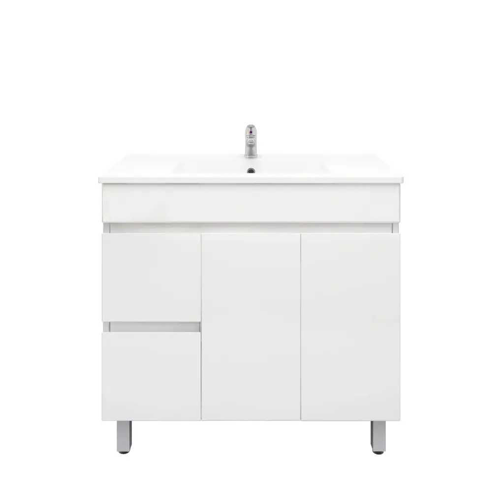 [92018/PVC94LL] 900Lx830Hx450Dmm Gloss White 2PAC PVC 2L/DW 2R/DR Freestanding Vanity