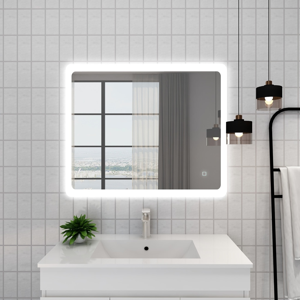 [86113/UL9075ARM] 900x750mm Curved Rim Rectangle 3 Color Frontlit LED Mirror(Touch Sensor Switch)