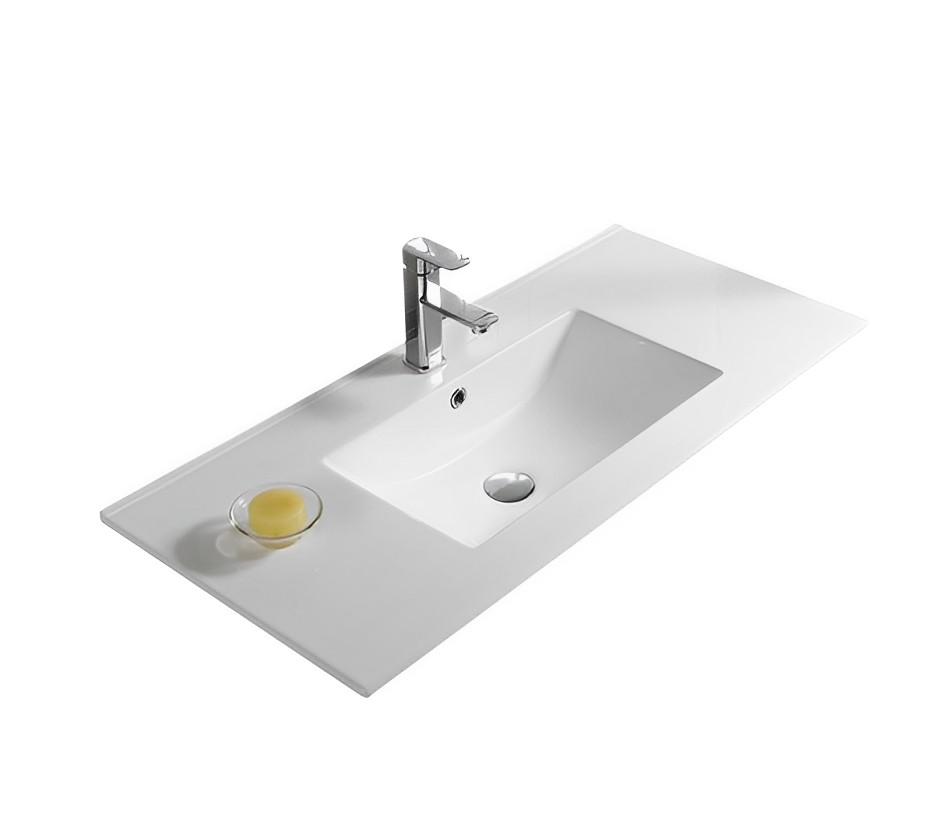 [56303] 905*463*175mm Gloss White Crete Fine Ceramic Counter Top One Tap Hole Overflow,32mm Waste