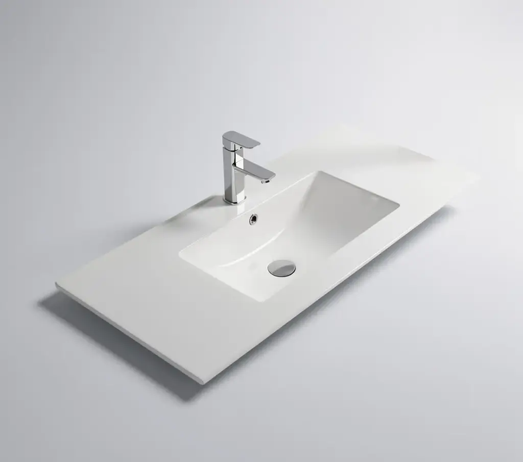 [56303] 905*463*175mm Gloss White Crete Fine Ceramic Counter Top One Tap Hole Overflow,32mm Waste
