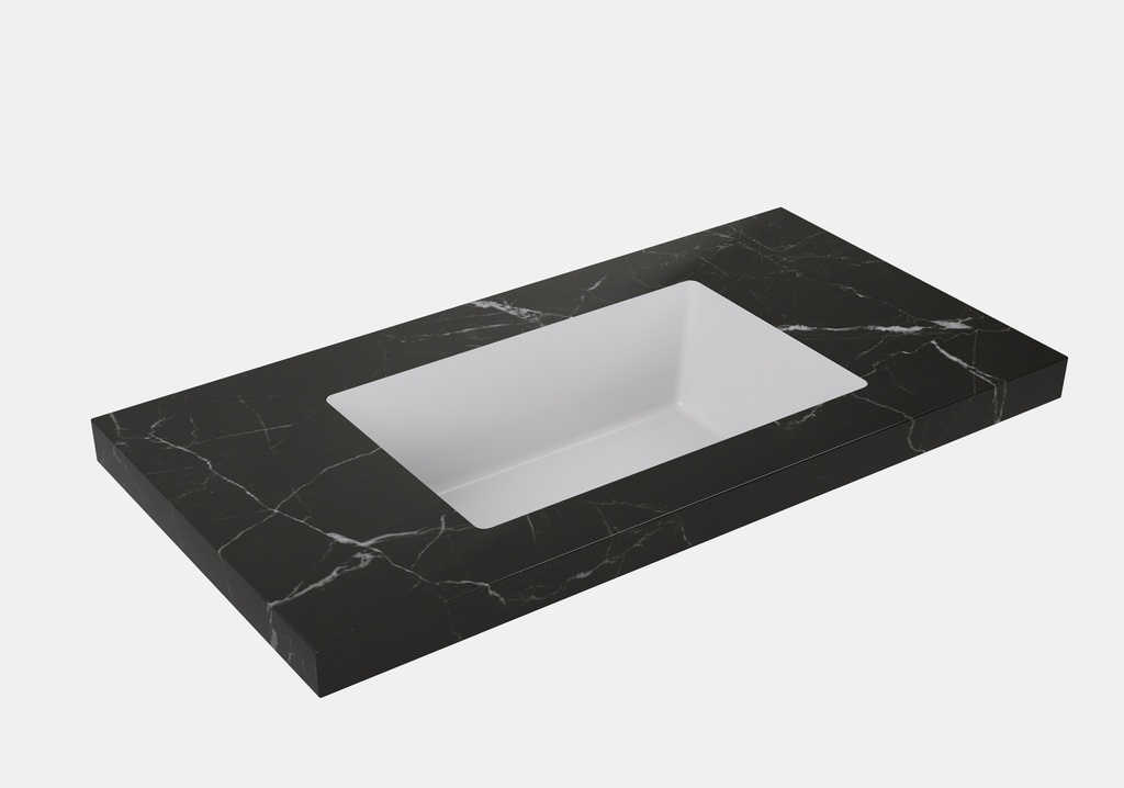 [56447] 905X465X50mm Calacatta Night Black Sintered Stone Semless Joined With Fine Ceramic Basin Stone Single Bowl,No Tap Hole
