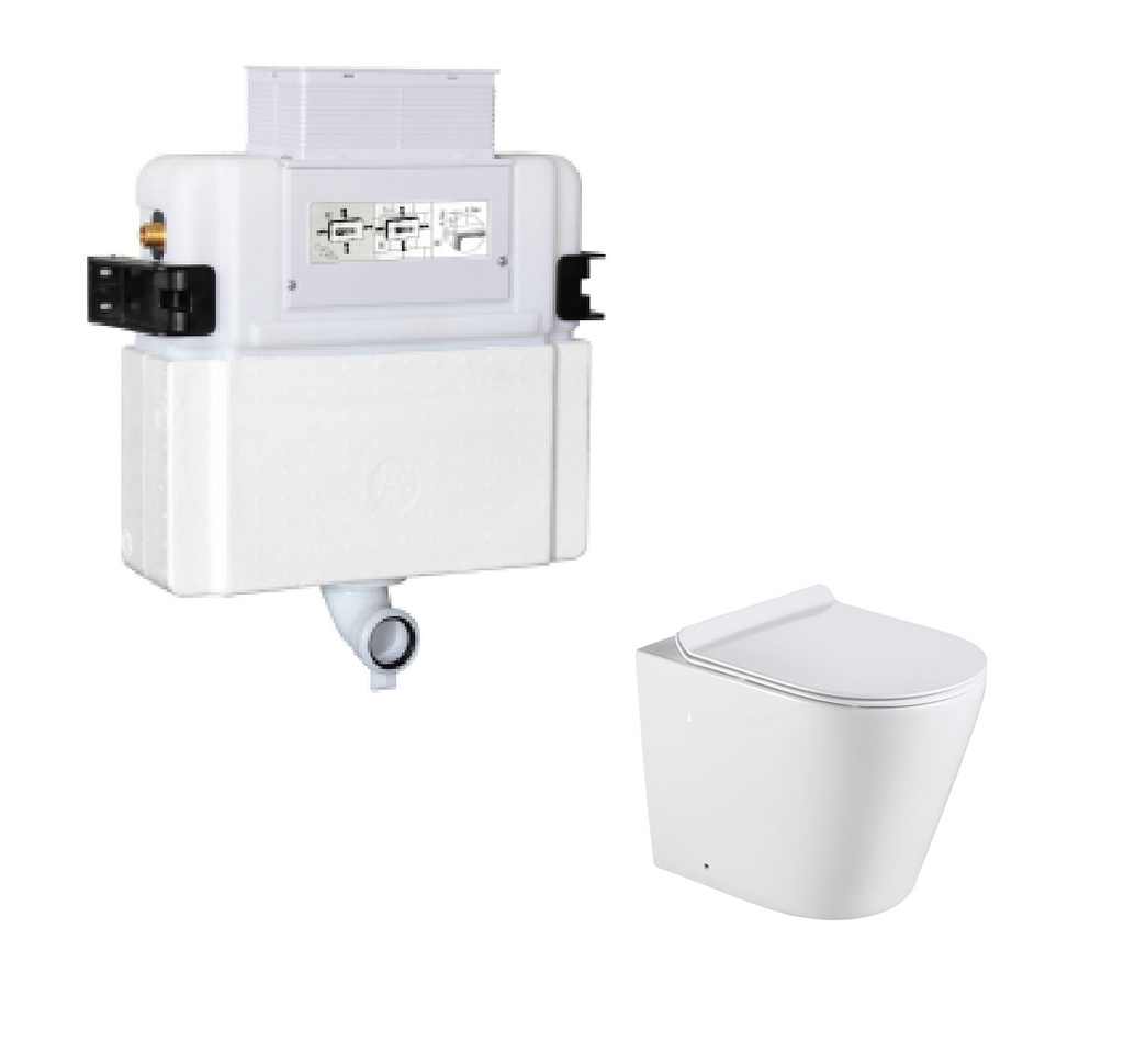 [56209] Agena R&T Lower Counter Inwall Floor Toilet Suite Gloss White Rimless Floor Pan