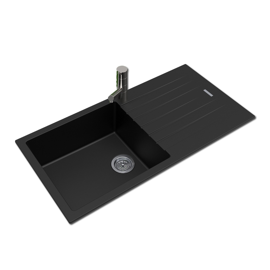 [40535] Black Granite Quartz Stone Kitchen Sink with drainboard Top/Undermount 1000*500*200mm