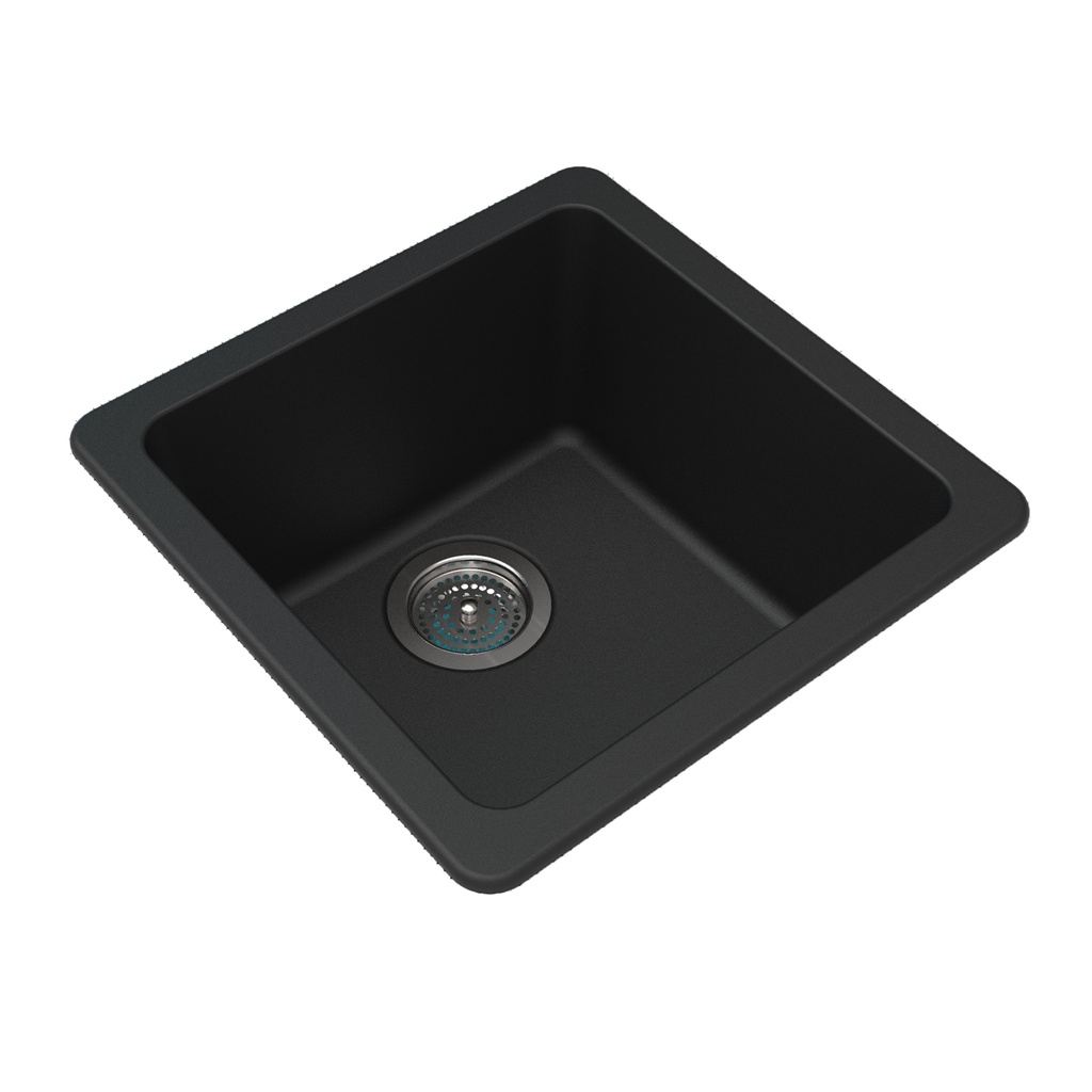 [40529] Black Granite Quartz Stone Kitchen/Laundry Sink Single Bowl Top/Under Mount 422*422*203mm