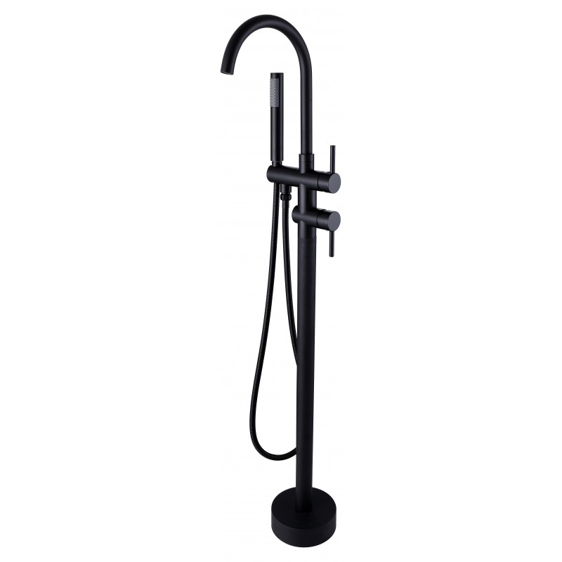 [40246] Black Round Freestanding Bath Mixer With Handheld Shower