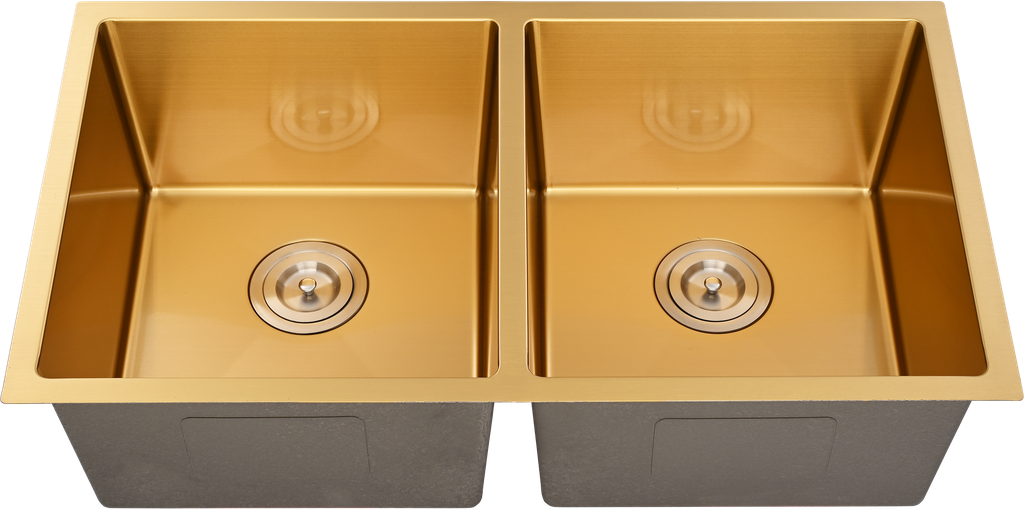 [56021] Bowl Size:350X400X230mm Overall Size:775X450X230mm Brushed Gold Kliff Hand Made Stainless Steel Sinks