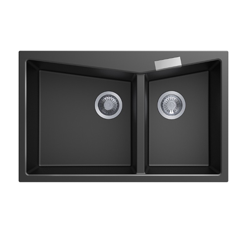 [40571] Carysil CGDB Black Double Bowl Granite Kitchen Sink 800*500mm
