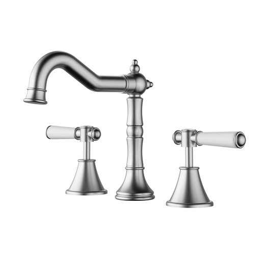 [44307] Clasico Basin Set Ceramic Hahdle Brushed Nickel Lead Free