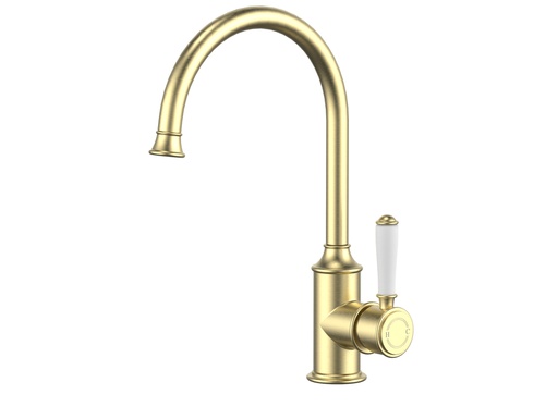 [44228] Clasico Gooseneck Sink Mixer Ceramic handle in Brushed Gold