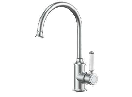 [44229] Clasico Gooseneck Sink Mixer Ceramic handle in Brushed Nickel