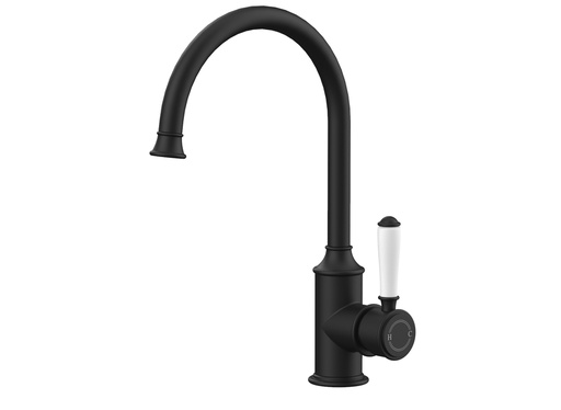 [44230] Clasico Gooseneck Sink Mixer Ceramic handle in Matt Black
