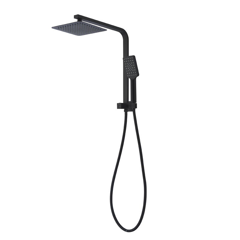[55065] Eckig Matte Black 3 Spray Function Hand Shower With Overhead Rain Shower Half Rail
