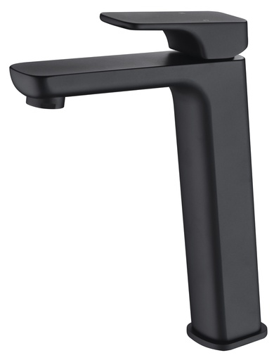 [44083] Eden Round Cornered Rectangle Handle Highrise Basin Mixer Matt Black Lead Free