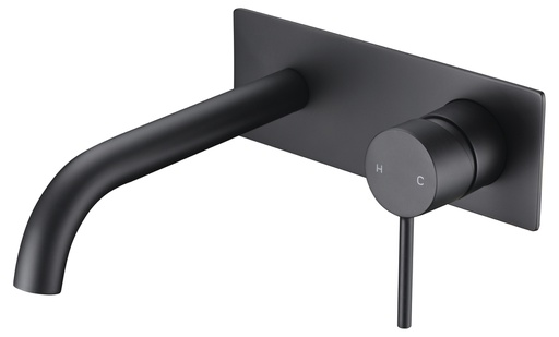 [43207] Hali Matt Black Wall Basin Mixer With Curved Spout Lead Free