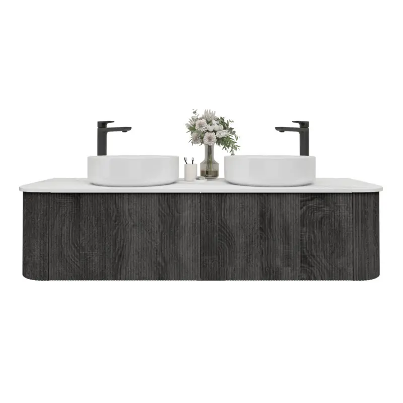 [93398/KC155W-DG] Kiama 1488Lx493Dx347Hmm Dark Grey 2/DW Curved Wall Hung Vanity