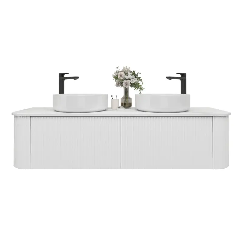 [93383/KC155W-MW] Kiama 1488Lx493Dx347Hmm Matte White 2/DW Curved Wall Hung Vanity