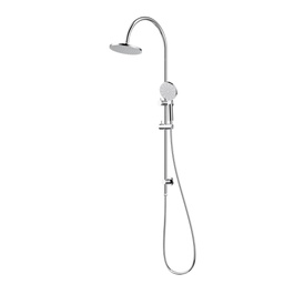 [44595] New Cora Round Gooseneck Brass Multi-function Shower Set Chrome,200mm Plastic Shower Head