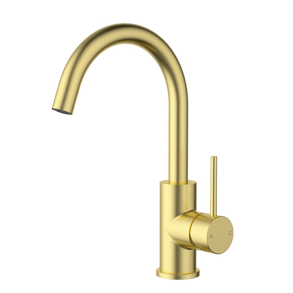 [44738] Otus  Gooseneck Basin Mixer Brushed Gold