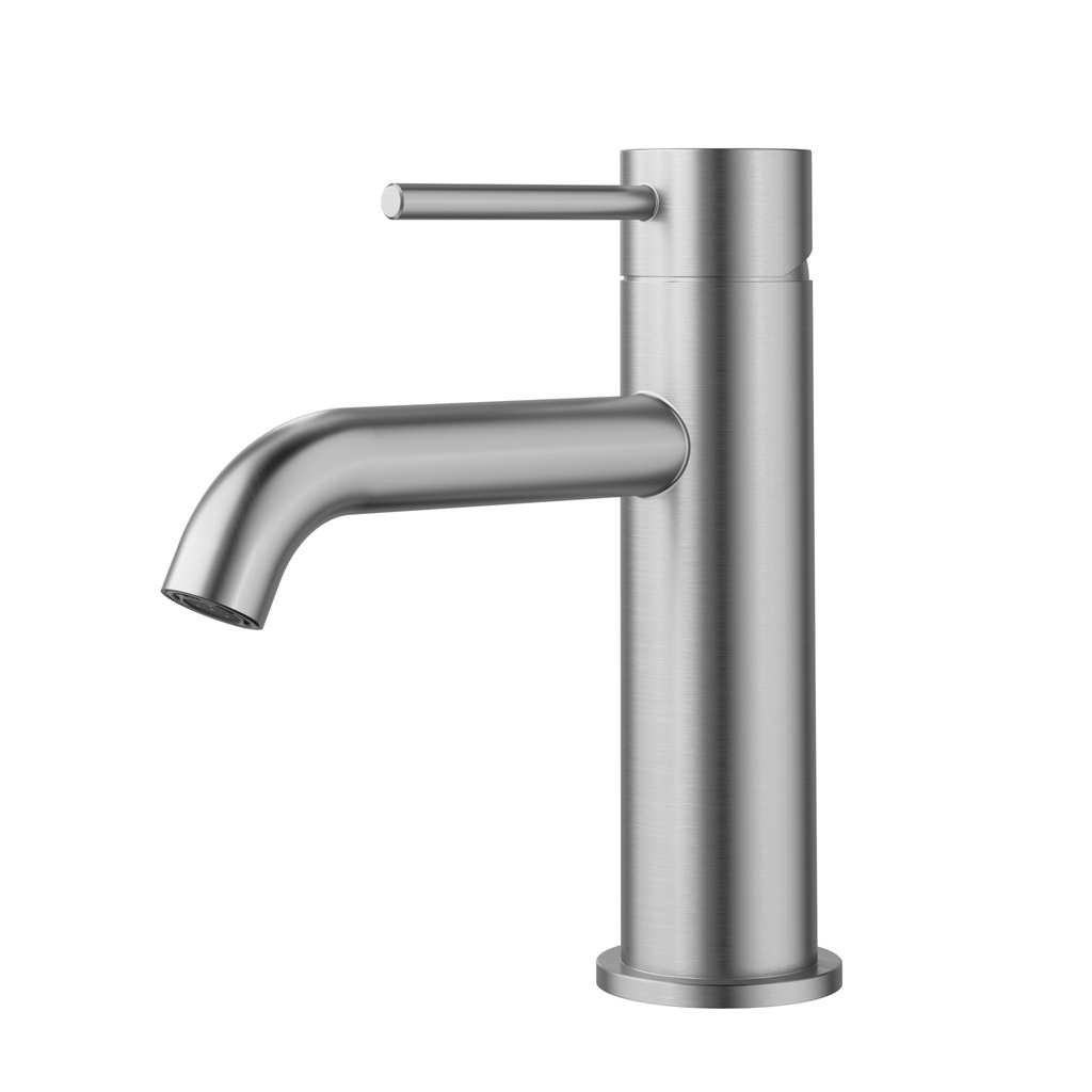 [44323] Otus Slimline SS Basin Mixer Curved Spout in Brushed Stainless Steel