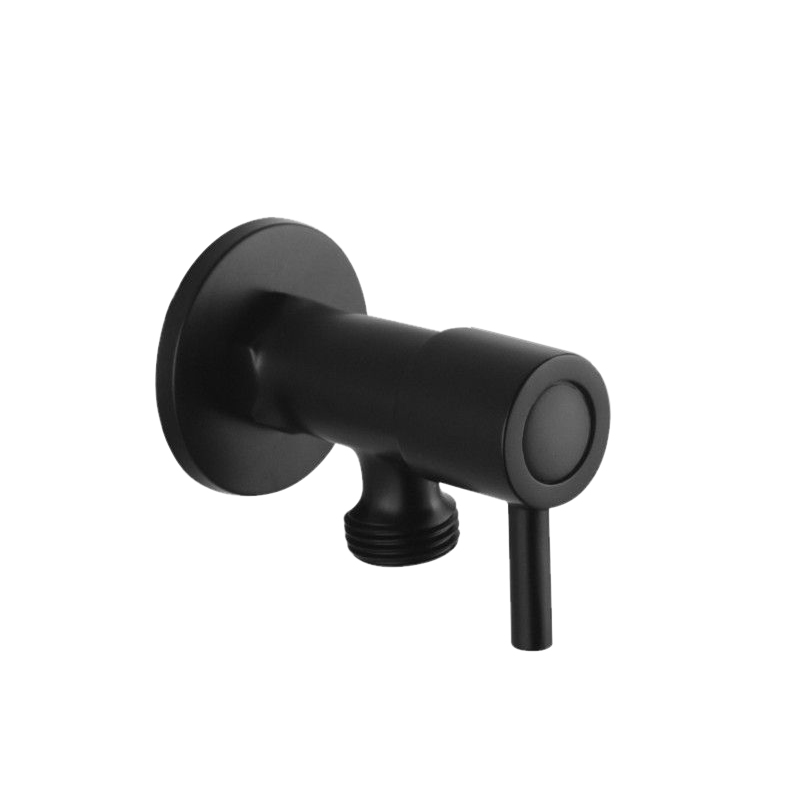 [41324] Round Black Brass 1/4 Turn Washing Machine Stop Tap Wall Mounted