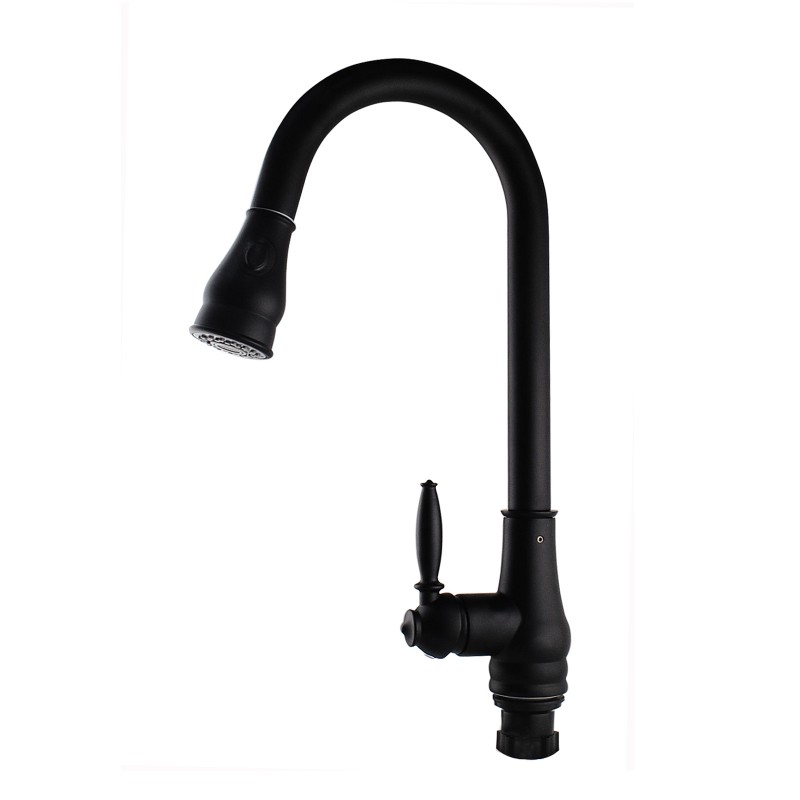 [40404] Round Black Vintage Pull Out Kitchen Sink Mixer Tap