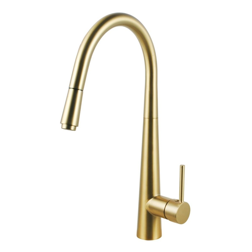 [41138] Round Brushed Yellow Gold Pull Out Kitchen Sink Mixer Tap