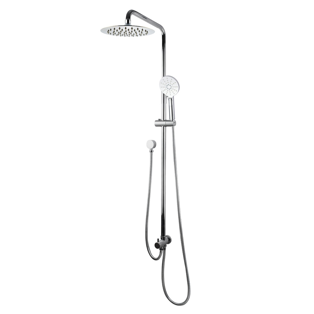 [40345] Round Chrome Top/Bottom Water Inlet Twin Shower Rail With Diverter