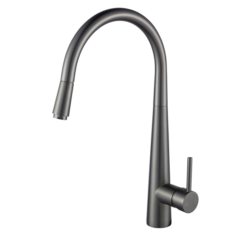[40409] Round Gun Metal Grey Pull Out Kitchen Sink Mixer Tap