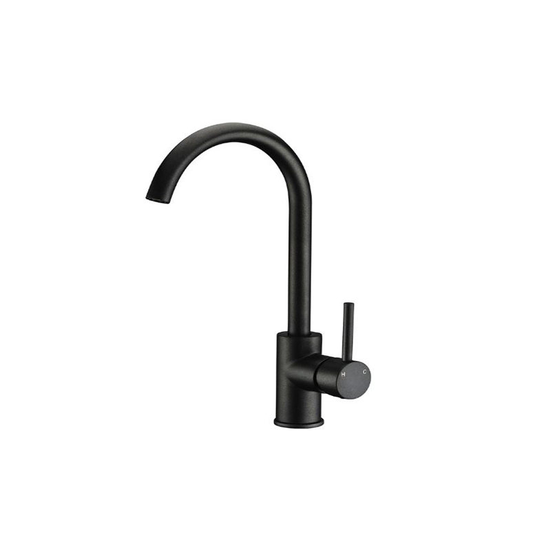 [55369] Round Matte Black Gooseneck Sink Mixer