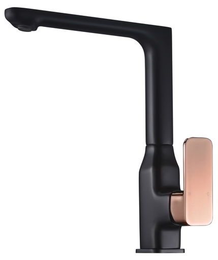 [43178] Seto Matt Black Sink Mixer With Rose Gold Handle Lead Free