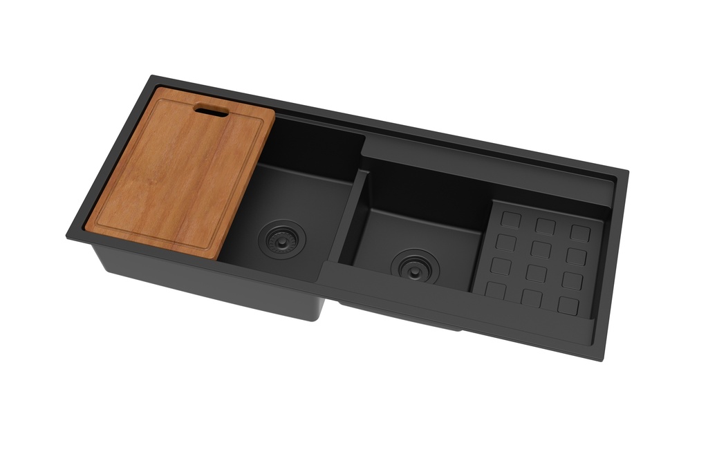 [55998] Size:1160*500*225mm Bowl Size:430*523*225mm+300*299*225mm Matte Black Gabrio Granite Sink With Work Station