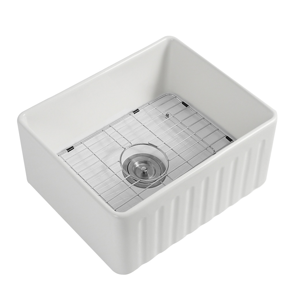 [56024] Size:610*459*254mm Bowl Size:574*423*232mm Gloss White Rocca Fine Fireclay Farm House Buttler Sink Single Bowl Grid And Waste Included