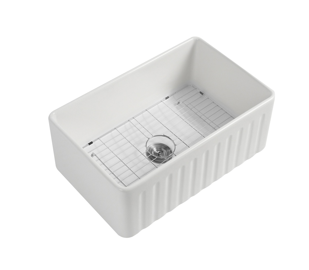 [56026] Size:760*459*254mm Bowl Size:724*423*232mm Gloss White Rocca Fine Fireclay Farm House Buttler Sink Single Bowl Grid And Waste Included