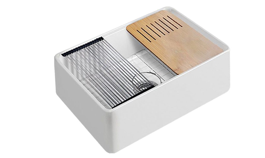 [56032] Size:760*508*254mm Bowl Size:724*436*230mm Gloss White Orta Fine Fireclay Farmhouse Sink With Work Station